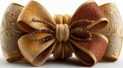 Naklejka premium Golden ribbon with bow isolated on transparent background