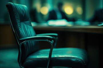 Business meeting chair focused office environment professional setting intimate viewpoint corporate concept