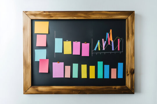 Organizing projects with sticky notes on chalkboard office visual content modern workspace top-down view productivity enhancement