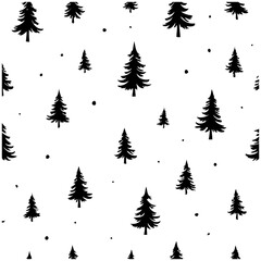 Obraz premium Seamless Minimalist Pattern with Black Fir Trees