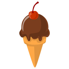 chocolate ice cream with cherries. ice cream cone vector illustration