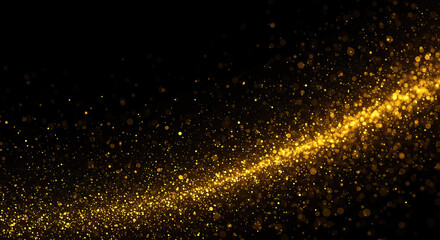 Golden particle effects on on black background