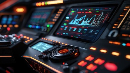 Futuristic cockpit display showing stock market data