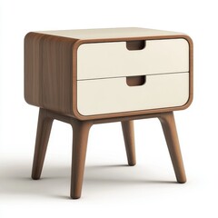 Modern nightstand with two drawers on white background