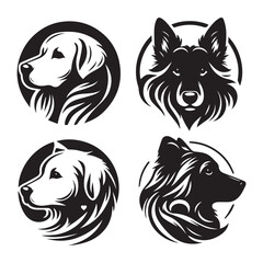 create 4 dog head silhouette vector on white background