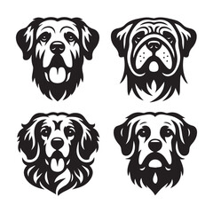 create 4 dog head silhouette vector on white background