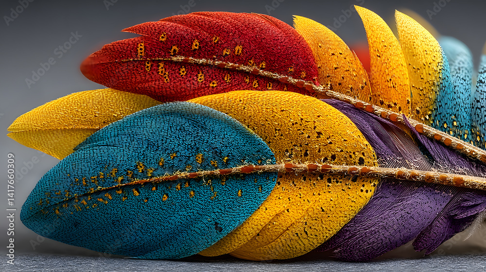 Poster colorful feathers displaying vibrant colors and intricate patterns