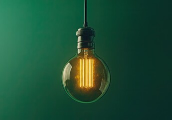 Vintage lightbulb on green background