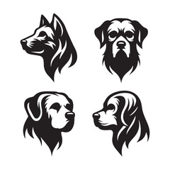 create 4 dog head silhouette vector on white background
