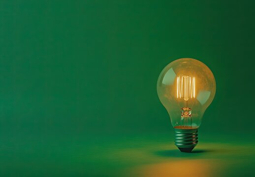 Illuminated light bulb on green background