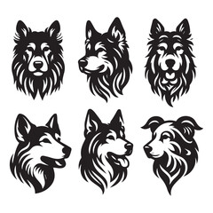 create 4 dog head silhouette vector on white background