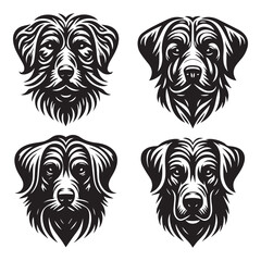 create 4 dog head silhouette vector on white background