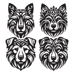 create 4 dog head silhouette vector on white background