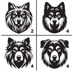 create 4 dog head silhouette vector on white background