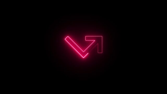 Glowing neon missed call icon isolated on black background, neon red missed call icon, animation on black background, chroma key