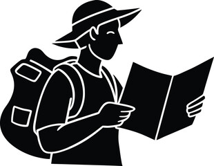 Silhouette of Tourist reading map, Tourist reading map