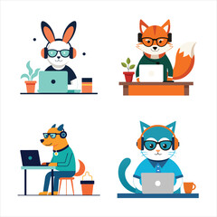 set of funny cartoon scientist