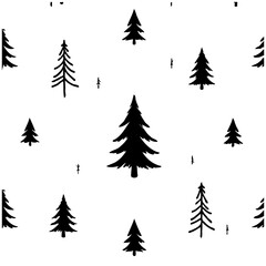 Obraz premium Monochrome Woodland Pine Tree Pattern Background