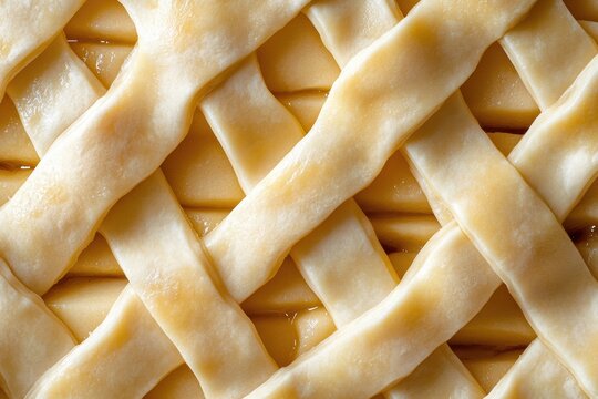 Close-up of unbaked lattice apple pie crust with fresh filling - Powered by Adobe