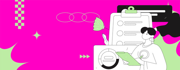 Flat vector illustration of business people operating work scene
