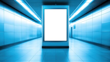 Empty digital billboard in a modern metro station.
