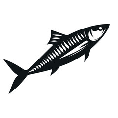 Obraz premium Vector Silhouette of a Black Sardine Fish on White Background - Minimalist Design