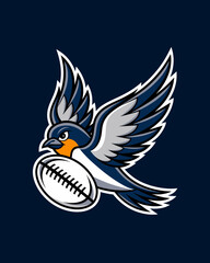 Obraz premium Swallow Bird Mascot Holding Rugby Ball Cartoon Vector Illustration