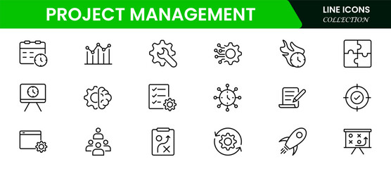 Project management banner website icon vector illustration concept with icon of human resources, risk, scope, cost, communication, time and procurement on white background