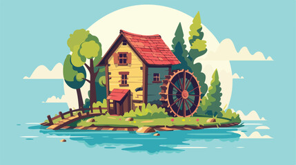 Vintage Water Mill Icon Vector Illustration for Design Projects