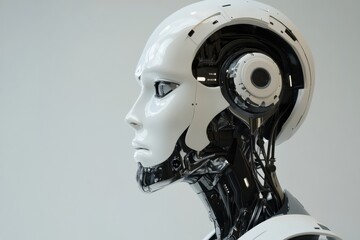 Futuristic white humanoid robot with advanced mechanical features