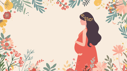 Beautiful Mom Pregnancy with Floral Frame Vector Illustration