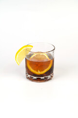 Cocktail drinks served in glasses on a white background.