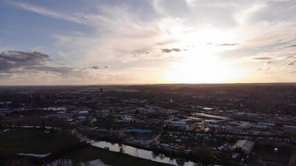 Obraz premium Low and high aerial drone photography of Merseyside and Staffordshire areas, including Burton Upon Trent, Stafford, Wirral, Birkenhead, Wallasey, and Cheshire. 