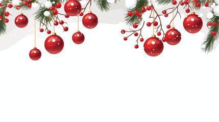 Festive Christmas Branches with Ball and Snowflakes on White Background