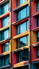 Fototapeta premium Facade of apartment building with geometric windows, facade, apartment