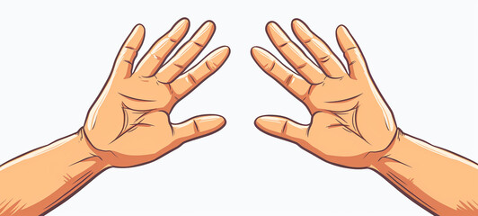 Cartoonish Human Palms Open Upward on White Background, Isolated