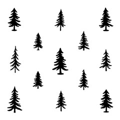 Obraz premium Monochrome evergreen trees simple forest pattern