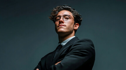 young individual in suit showing confidence and professionalism studio portrait ai design