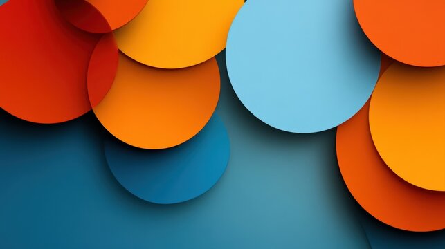 Colorful Abstract Background with Overlapping Circles in Vivid Shades of Blue, Orange, and Yellow
