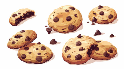 Delicious Homemade Chocolate Chip Cookies on White Background Vector Illustration