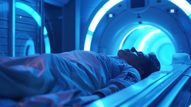 MRI machine scanning a patient, advanced imaging technology, futuristic and clinical setting