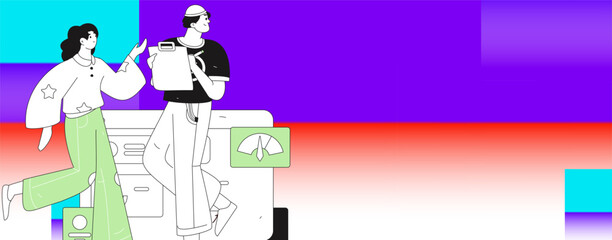 Flat vector illustration of business people operating work scene
