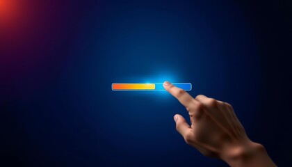 Hand interacting with progress bar, ample negative space, process, loading
