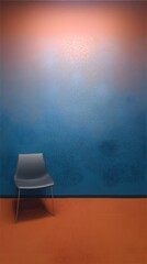 Gradient Chair : A lone chair sits in front of a captivating gradient wall, an abstract image that marries color, form, and minimalism, evoking a sense of contemplation, modern, design.