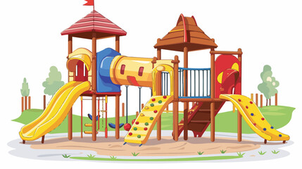 Modern Playground Design with Colorful Elements on White Background