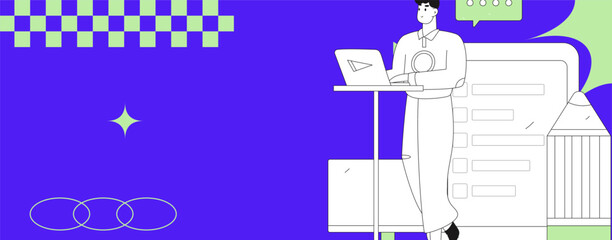 Flat vector illustration of business people operating work scene
