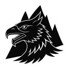 Obraz premium Griffin head merged with mountain on white background