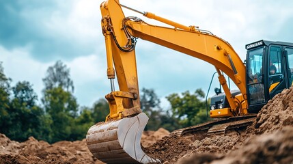 Giant earthmoving machines reshaping rugged terrain in nature heavy equipment in action excavation scene