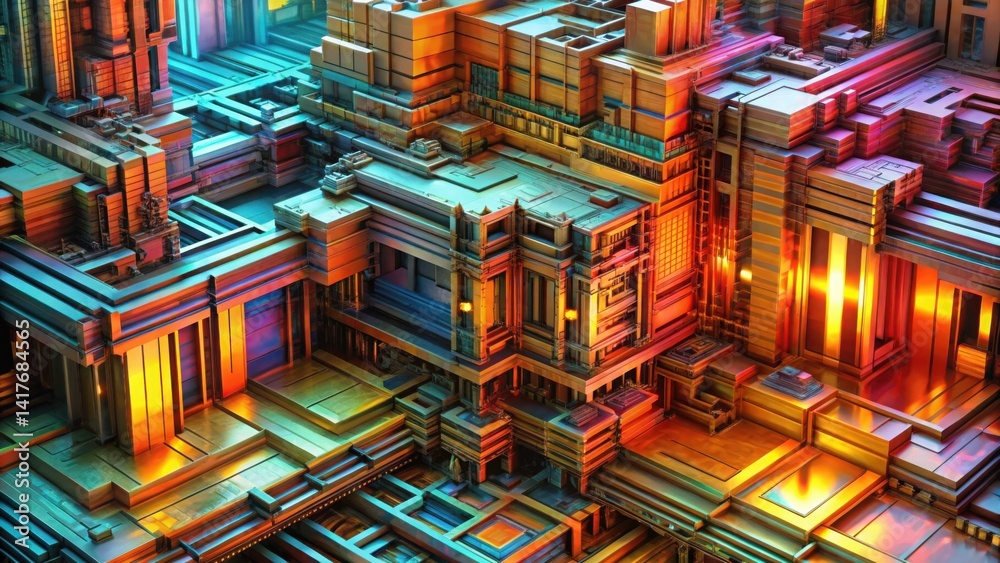 Poster colorful abstract layers with geometric structure and vivid details