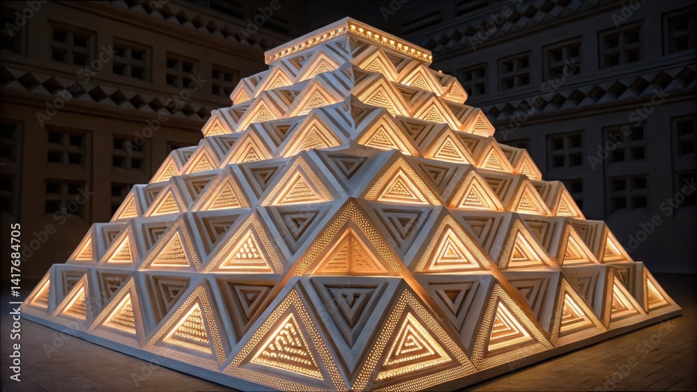 Poster Vivid Layered Structure with Illuminated Triangular Parts and Design